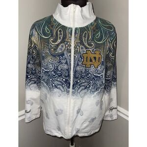 Notre Dame Women's Paisley Bling Zip Up P. Michael Sweatshirt Size XL Made In US